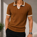 Ribbed Knit Contrast Collar T-Shirt