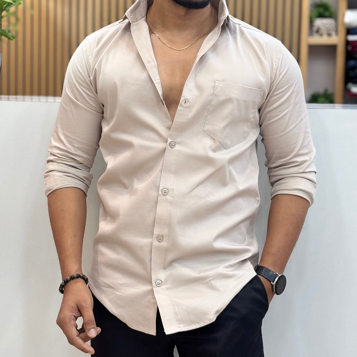 Men’s Solid Shirt Beige