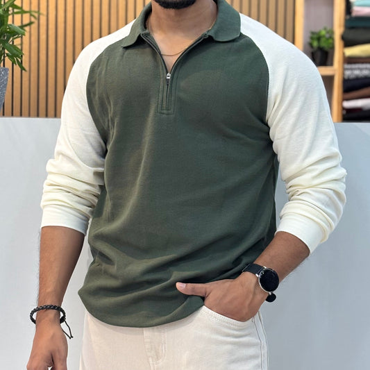 Raglan Polo Full Sleeve T-Shirt Green