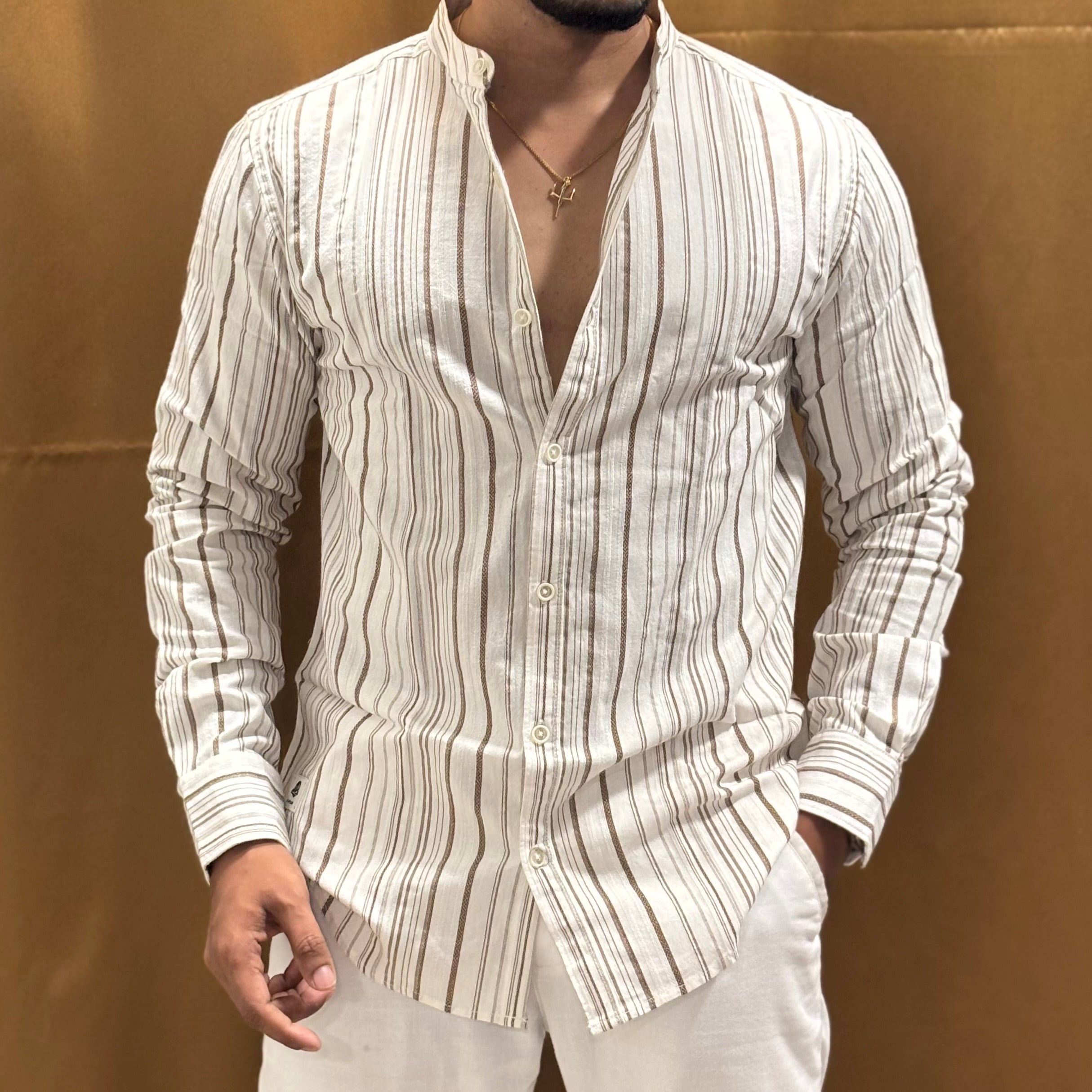 Stripe Mandarin Collar Shirt