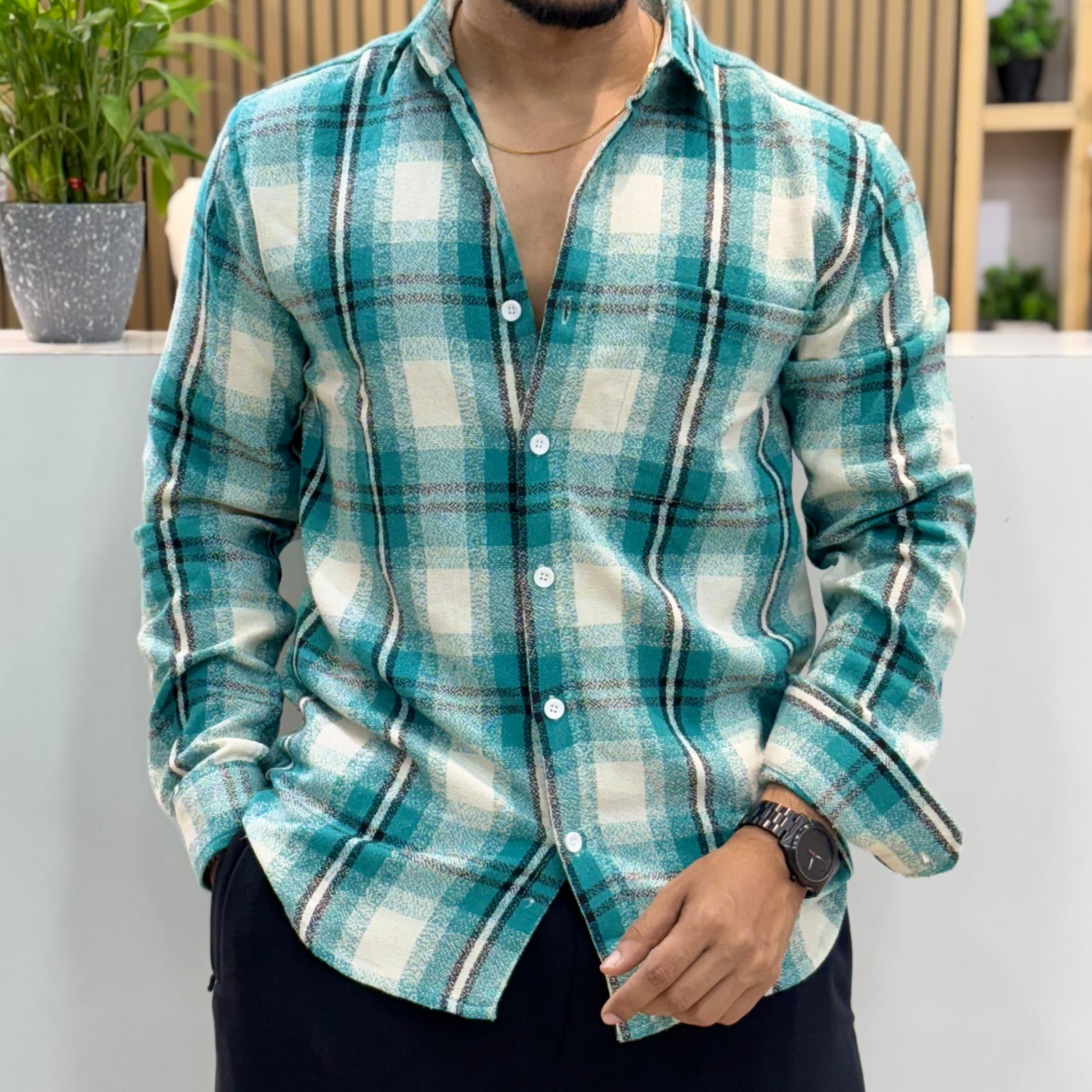 Ocean Teal Flannel Check Shirt