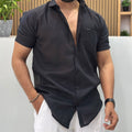 Half Sleeve Linen Blend Shirt Black