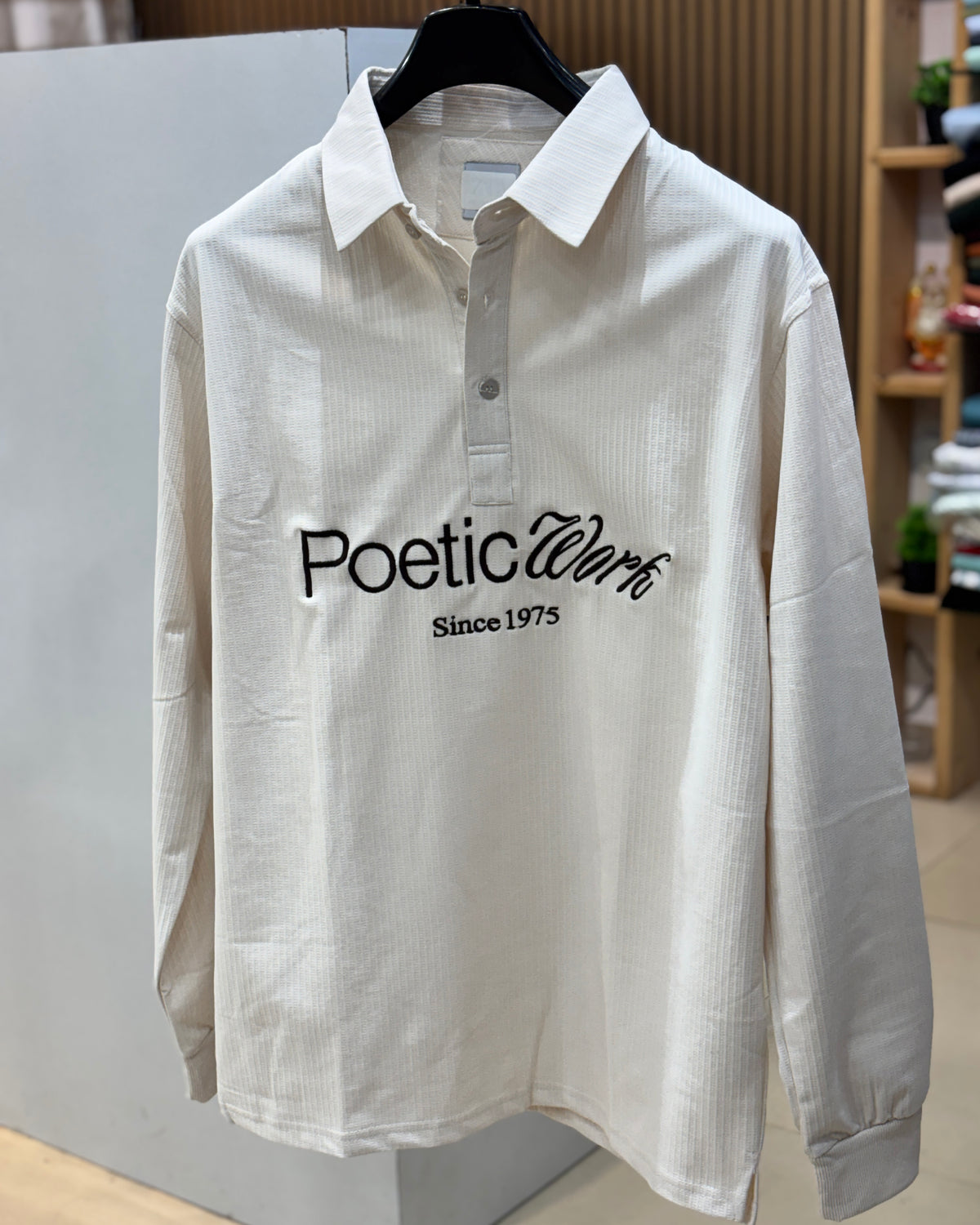 Embroidered Waffle Boxy Fit Polo - Off White
