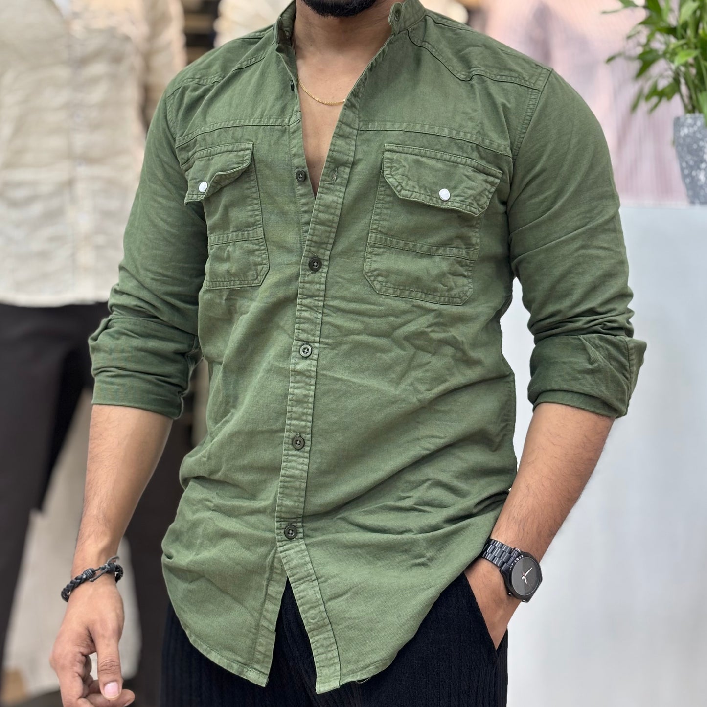 RFD Mandarin Collar Double Pocket Olive