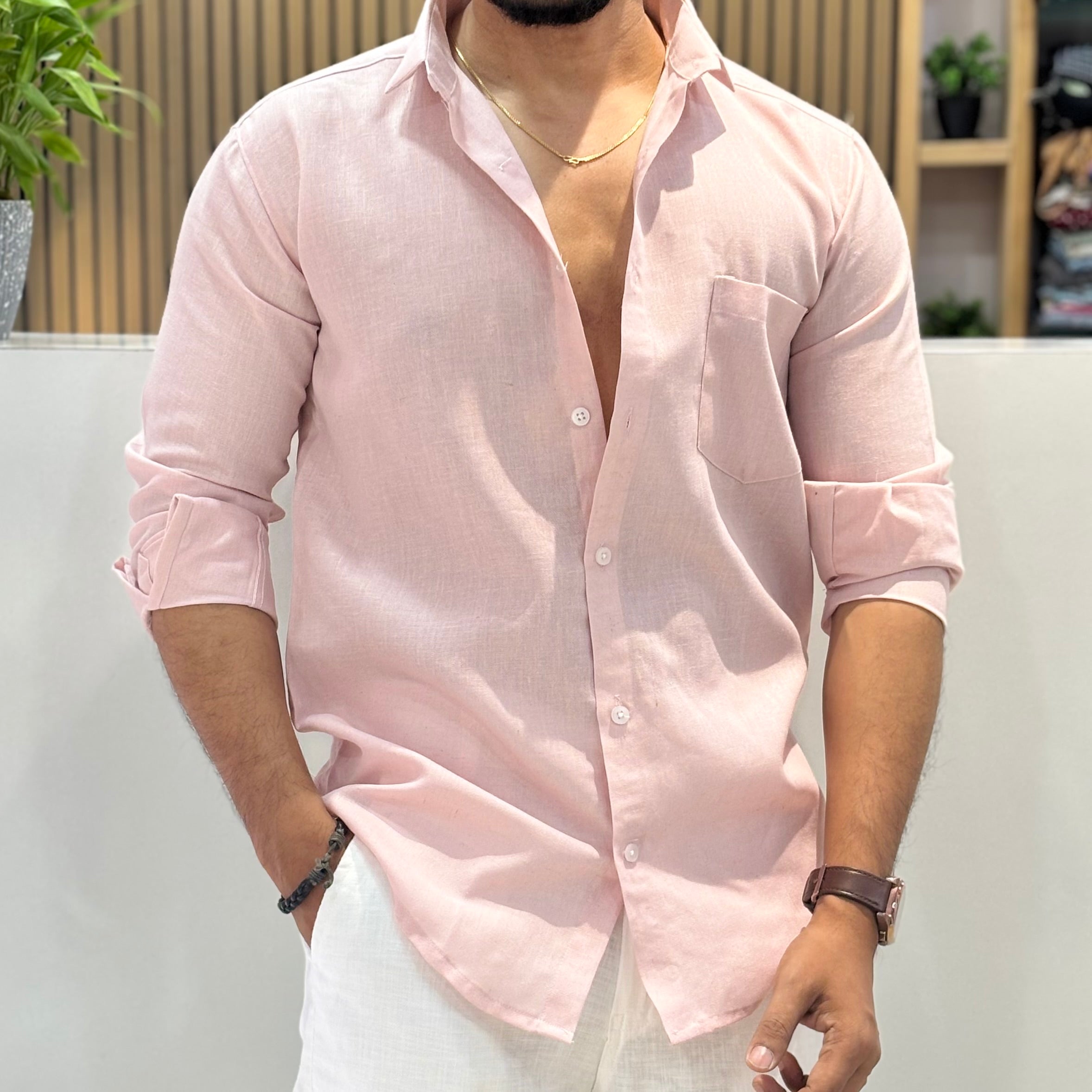 Khadi Linen Shirt – Blush Pink