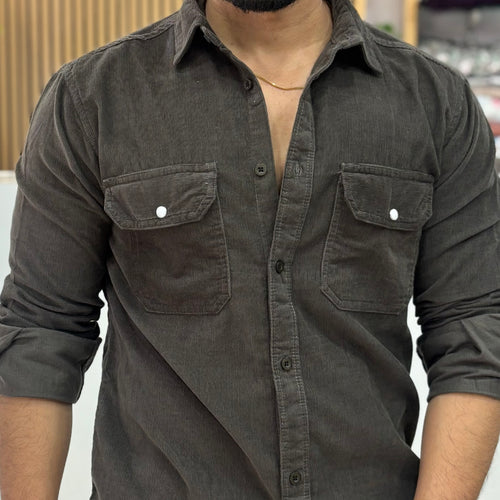 Corduroy Shirt Charcoal Olive