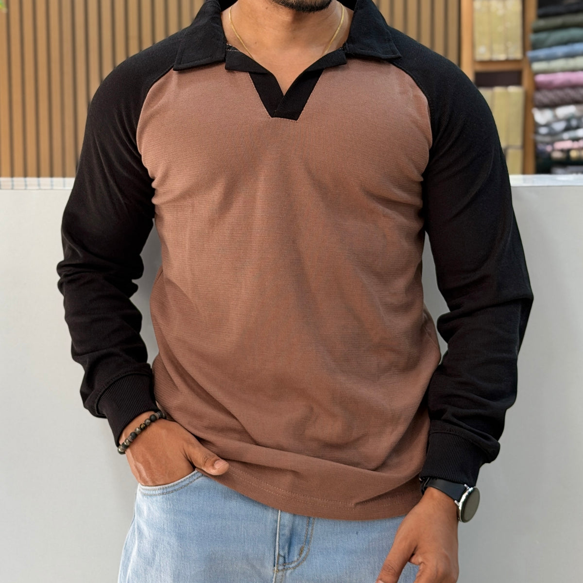 Contrast Collar Polo T-Shirt - Dusty Rose