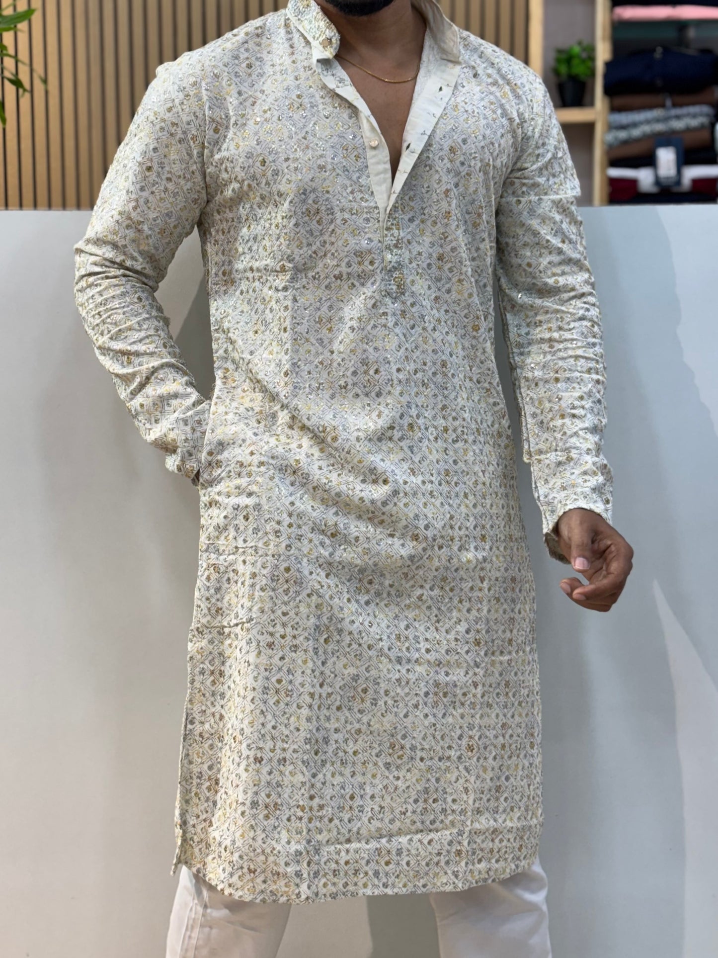Embroidered and Sequence Kurta Yellow
