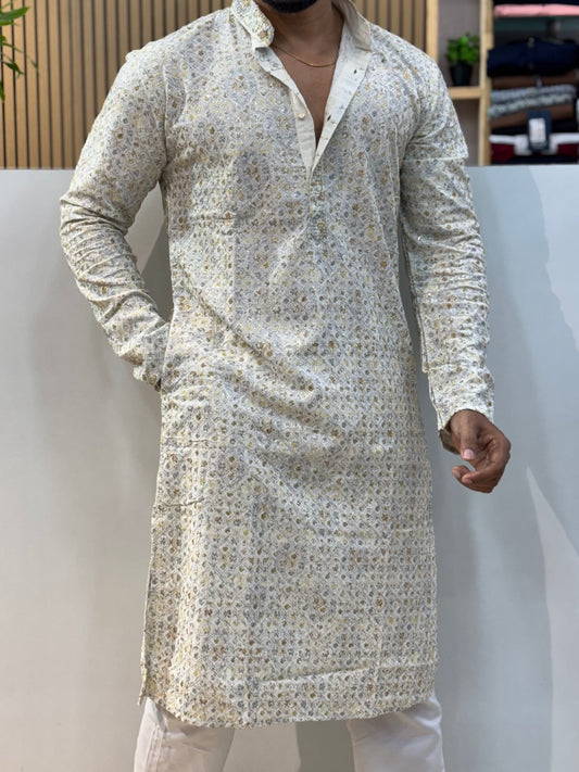 Embroidered and Sequence Kurta Yellow