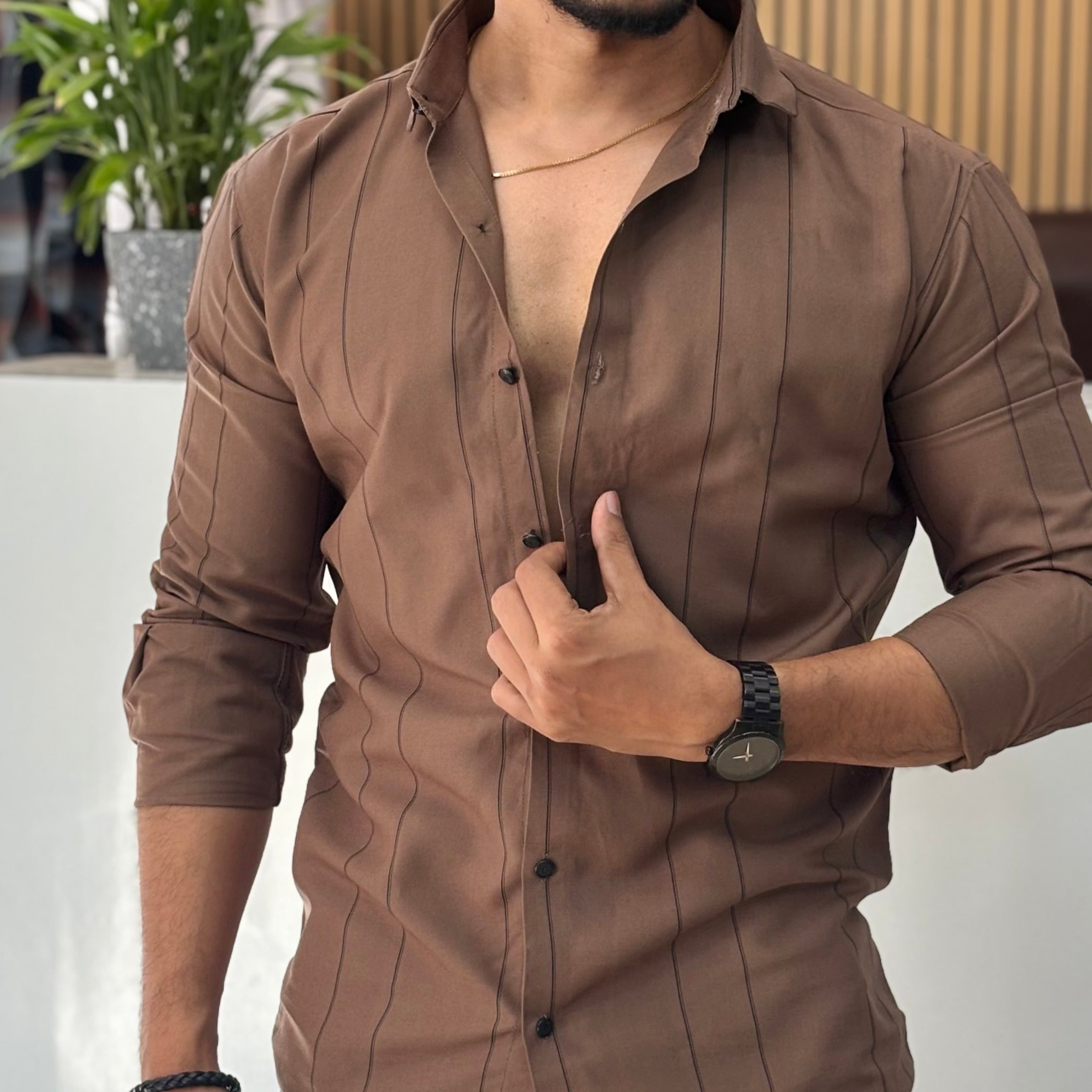 Premium Brown Stripe Shirt for Men