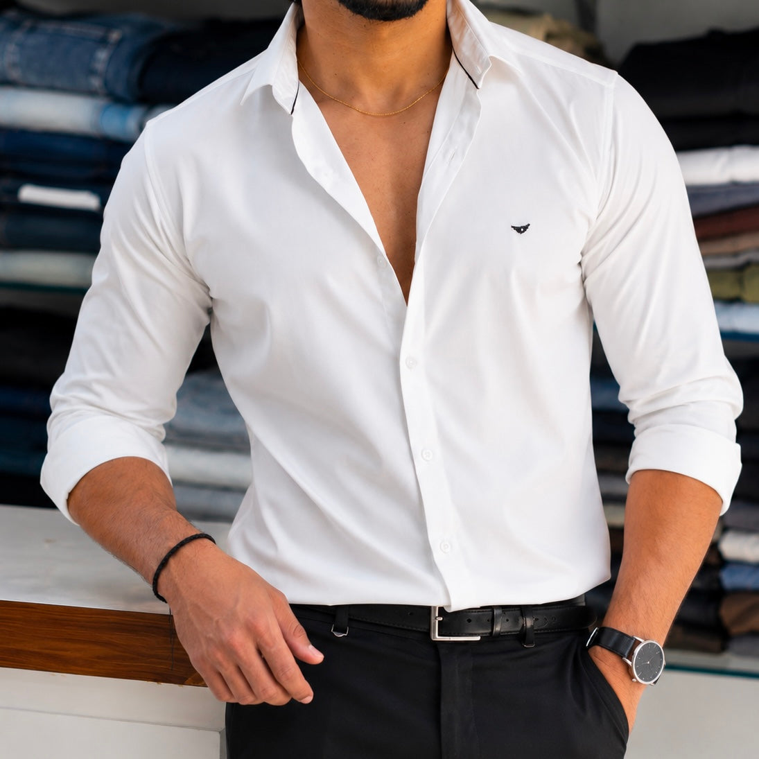 Premium Satin Solid Shirt - White