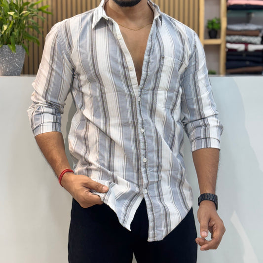 Grey Cotton Stripe Shirt