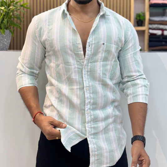 Green Cotton Stripe Shirt
