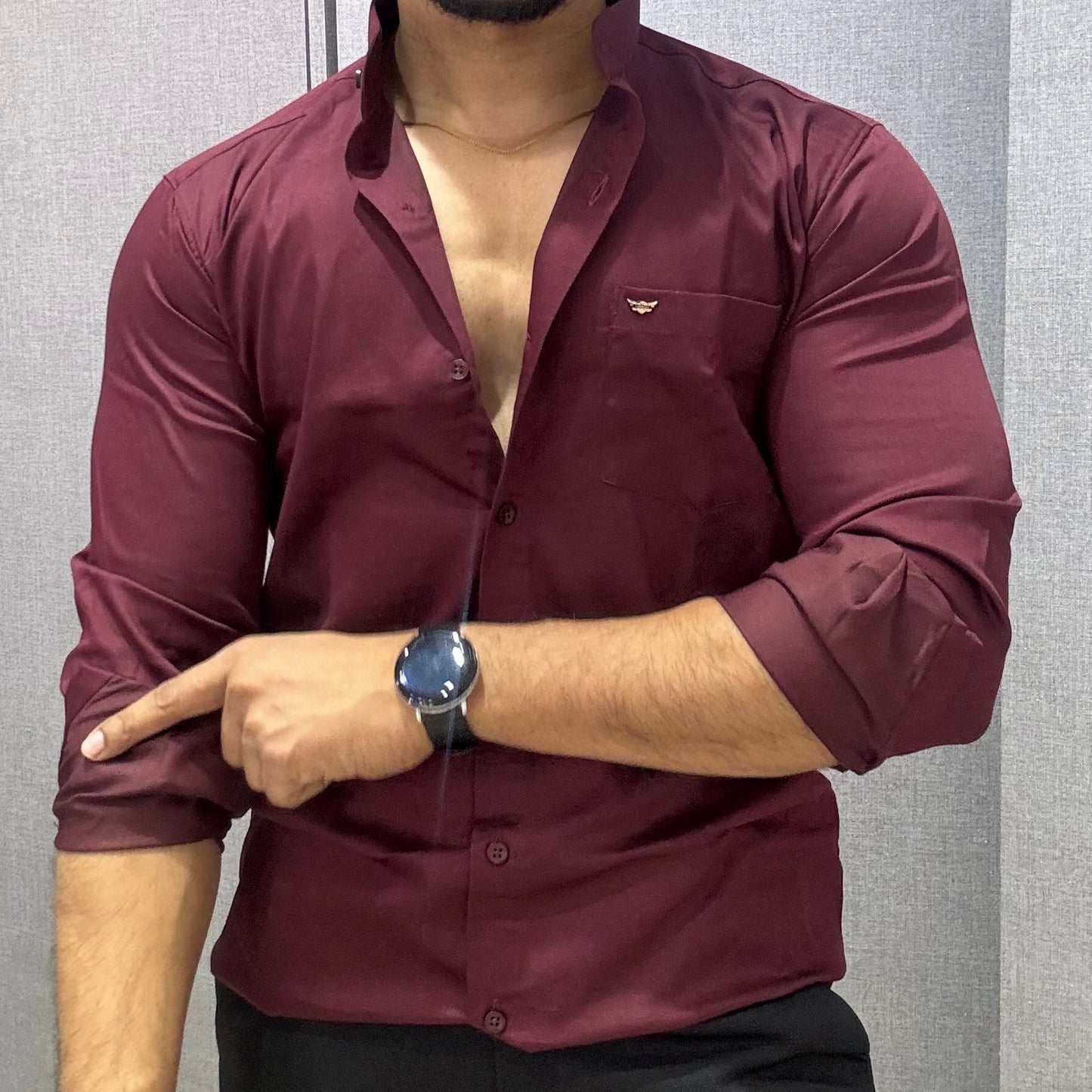 Chinese Collar Maroon Shirt