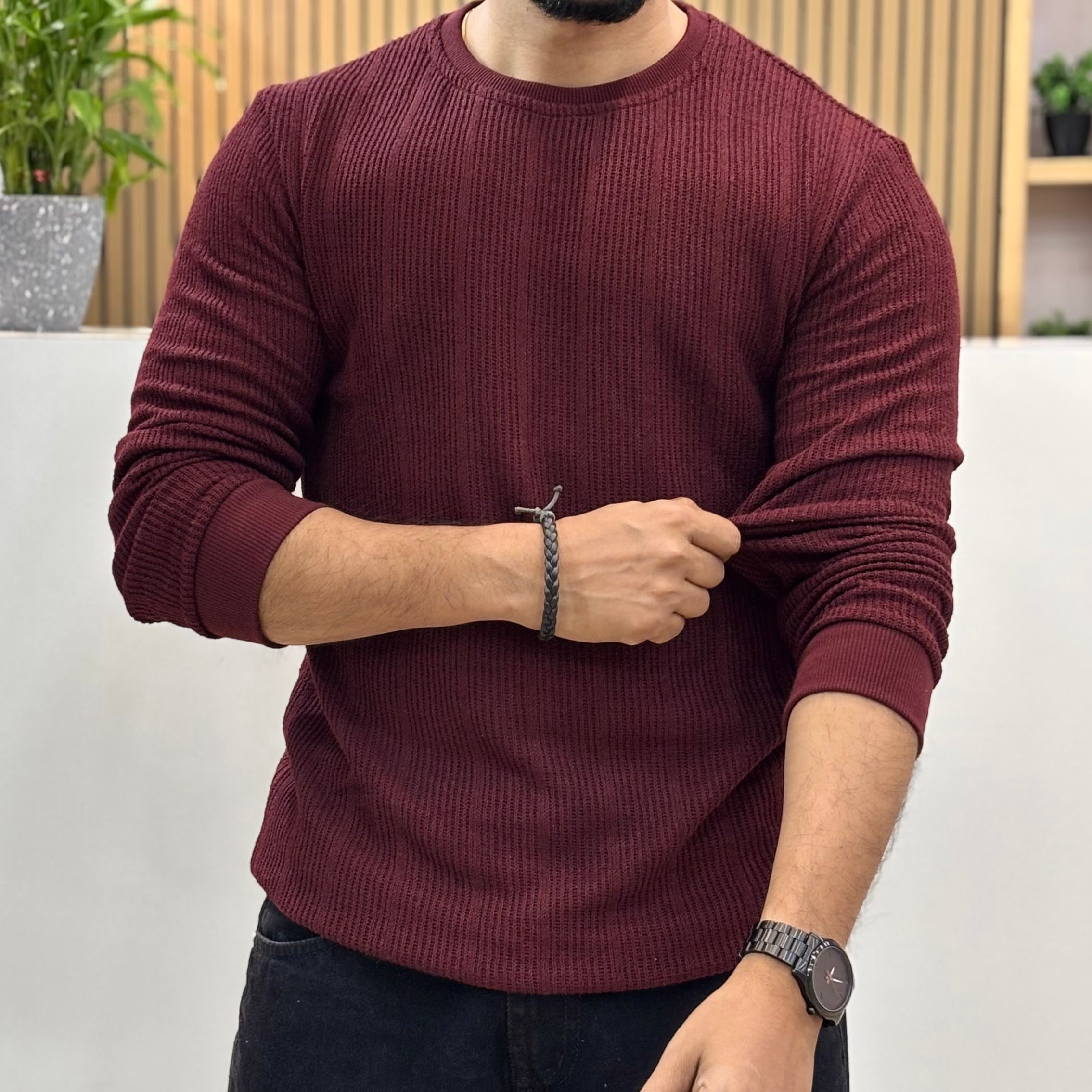 Premium Knit Crew Neck Tshirt - Maroon