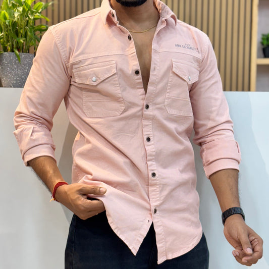 Peach Double Pocket Back Print Shirt