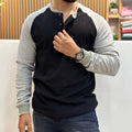 Raglan Ribbed Henley T-Shirt - Black & Grey
