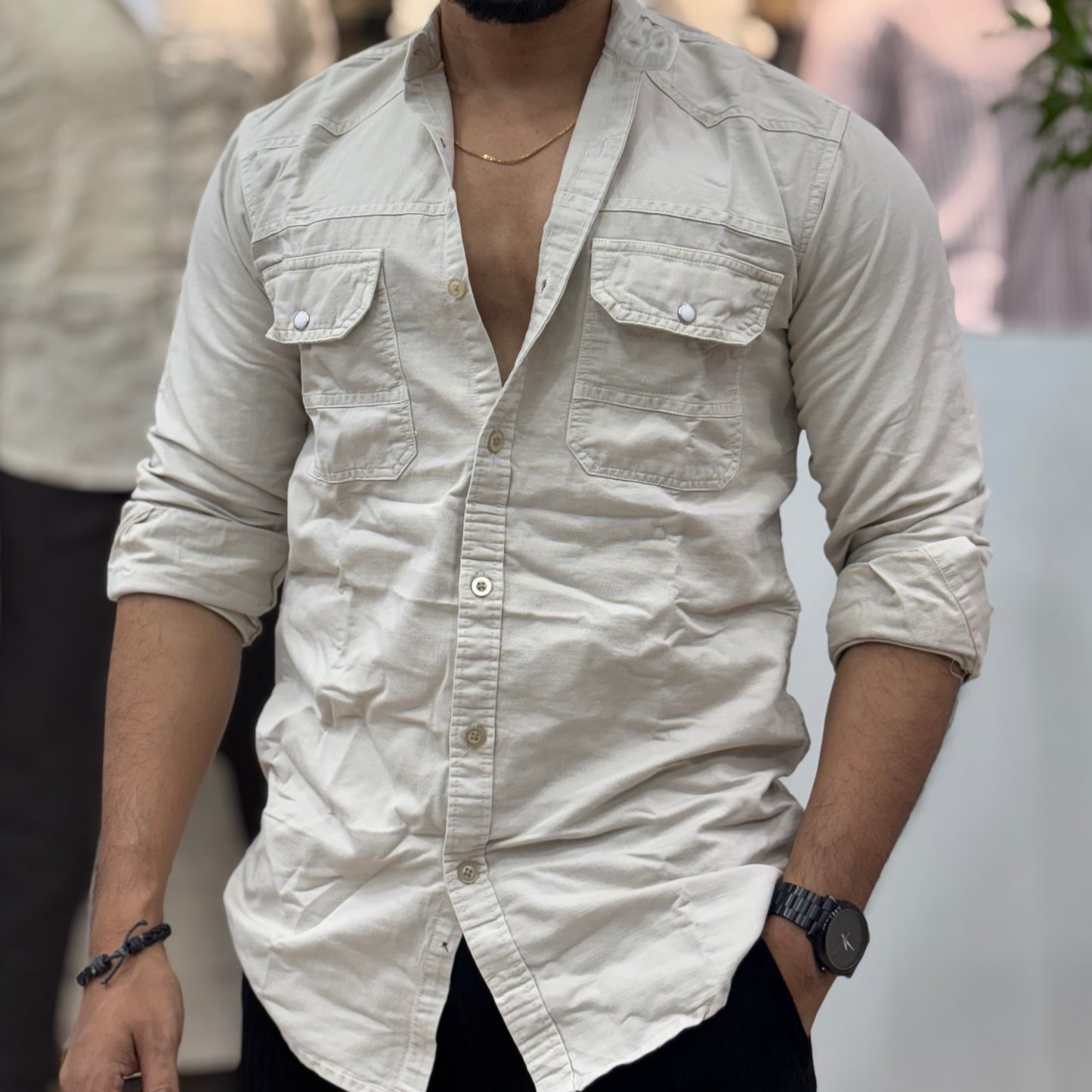 RFD Mandarin Collar Double Pocket Cream