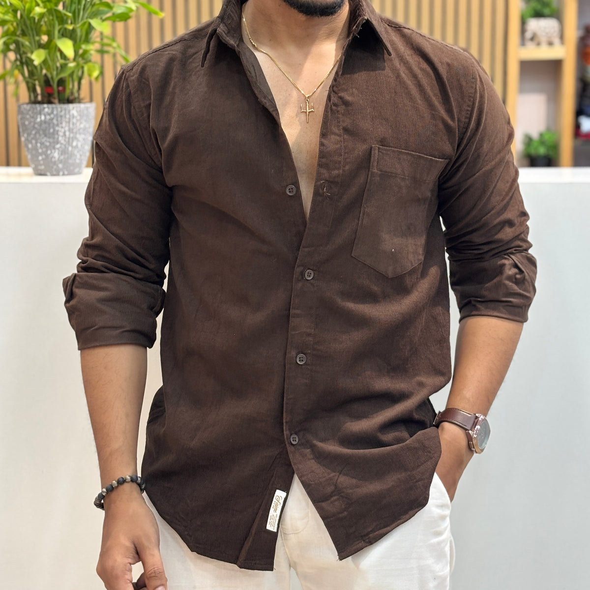 Corduroy Shirt for Men | Dark Chocolate Brown