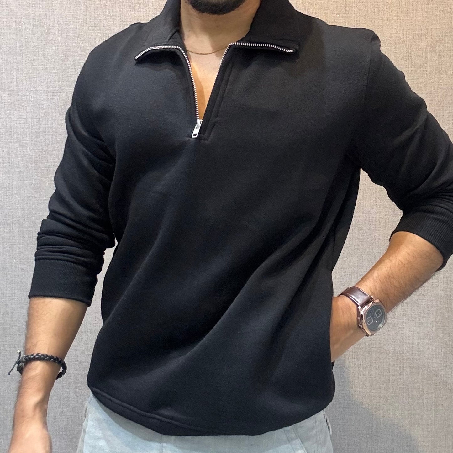 Polo Zipper Full Sleeve Black Sweatshirt