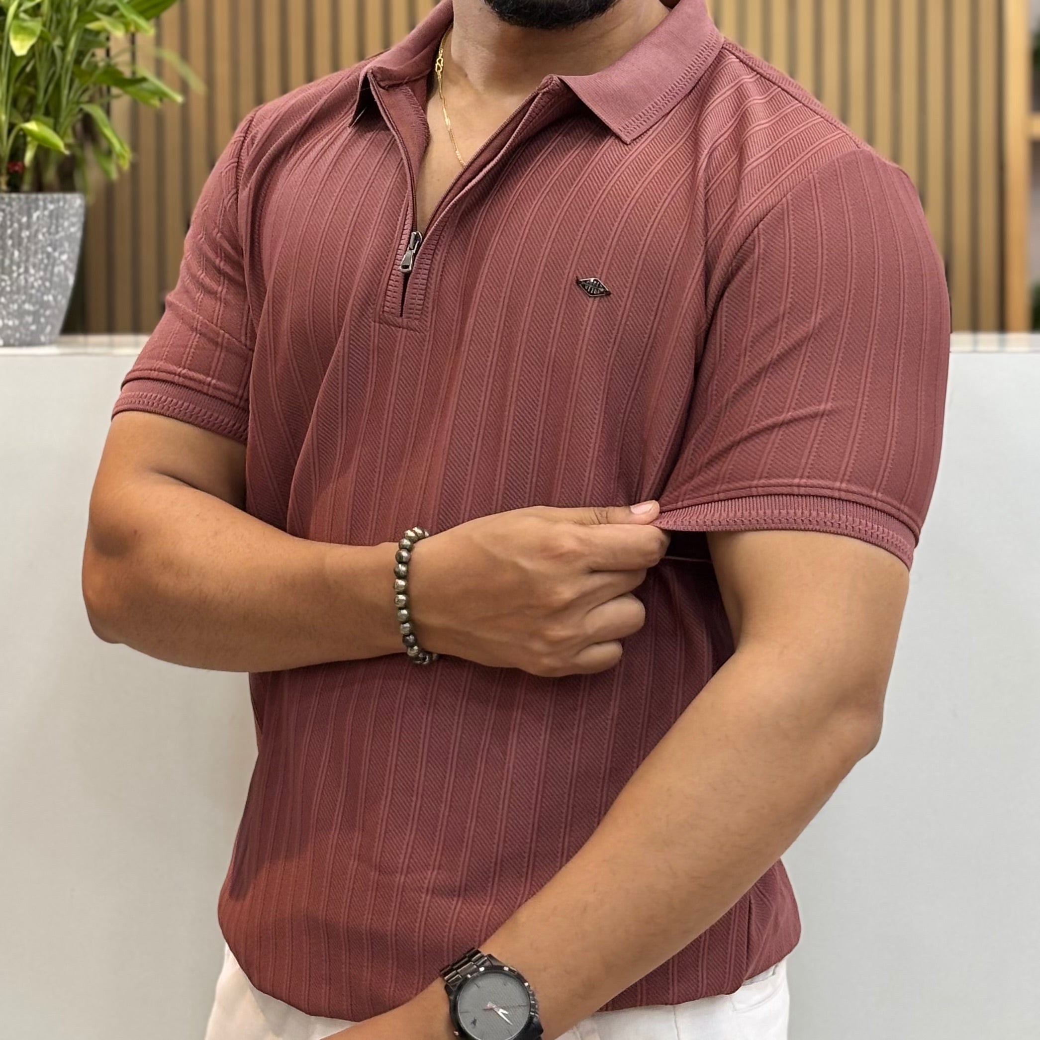 Half Sleeve Zip Polo T-Shirt