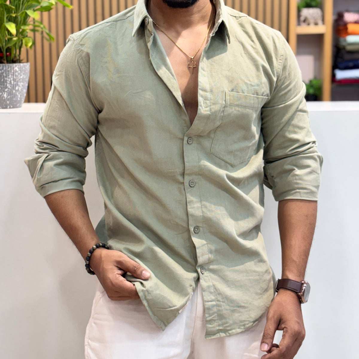 Corduroy Shirt for Men | Sage Green