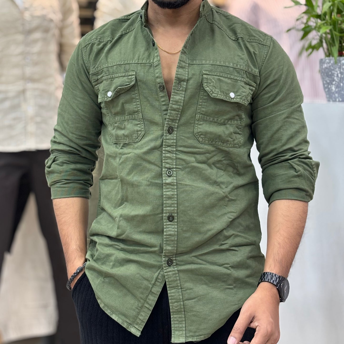 RFD Mandarin Collar Double Pocket Olive