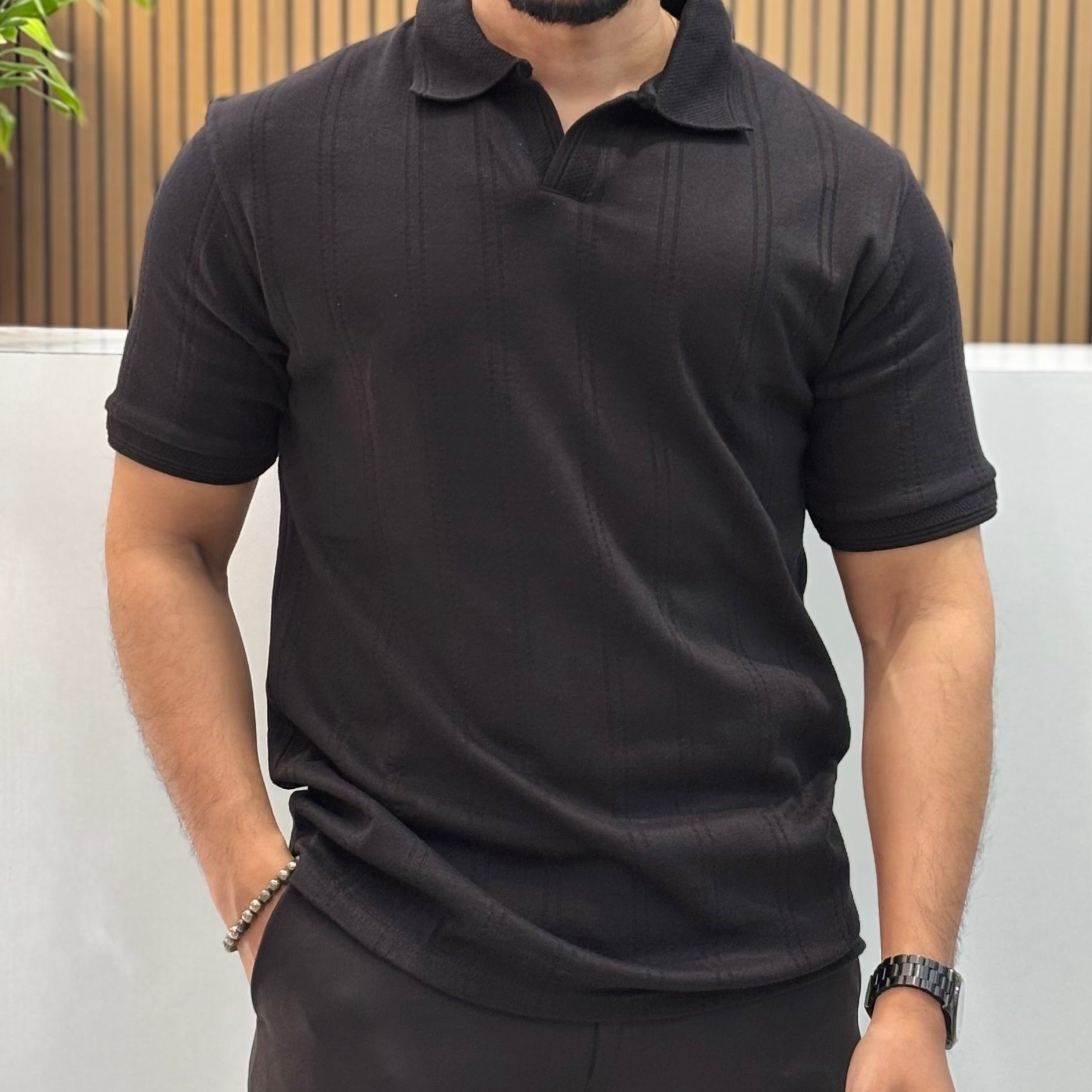 Premium Textured Polo T-Shirt - Black