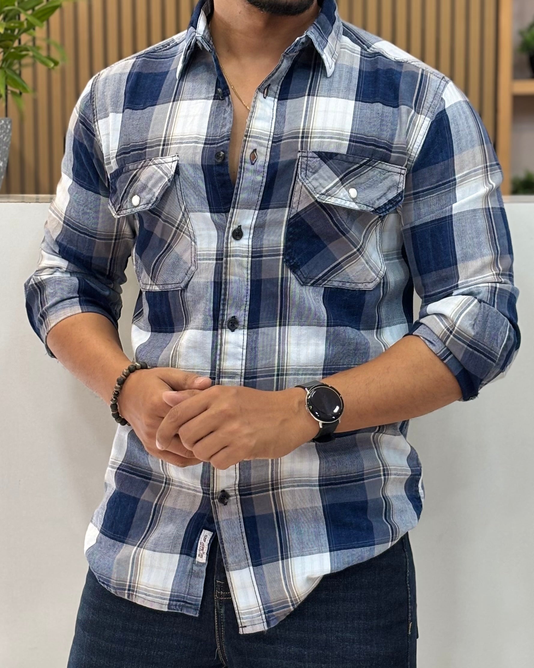 Indigo Plaid Casual Shirt