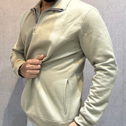 Polo Zipper Full Sleeve Warm Beige Sweatshirt