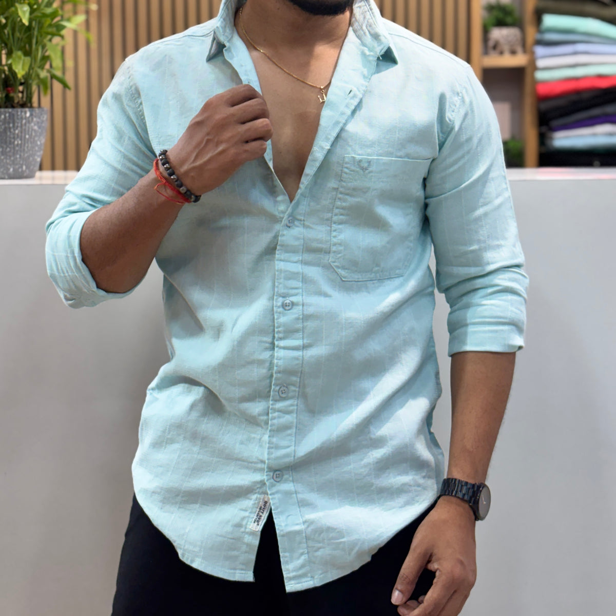 Premium Textured Cotton Shirt – Powder Blue