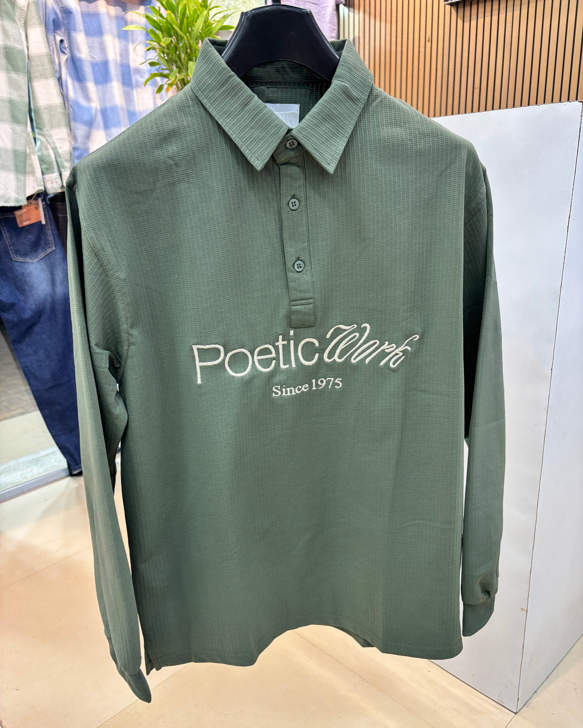 Embroidered Waffle Boxy Fit Polo - Sage Green