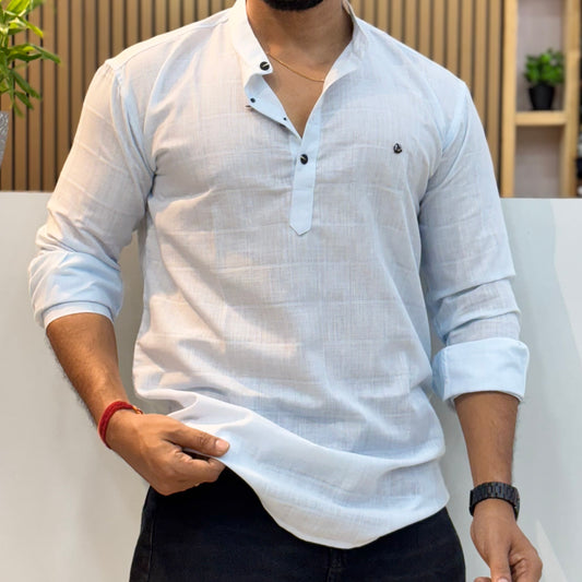 Linen Blue Short Kurta