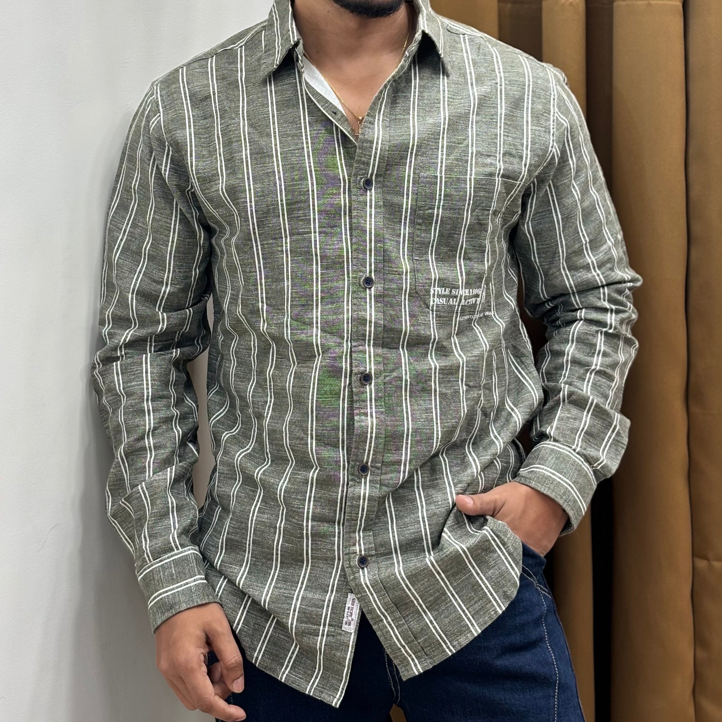 Sage Green Vertical Stripe Shirt