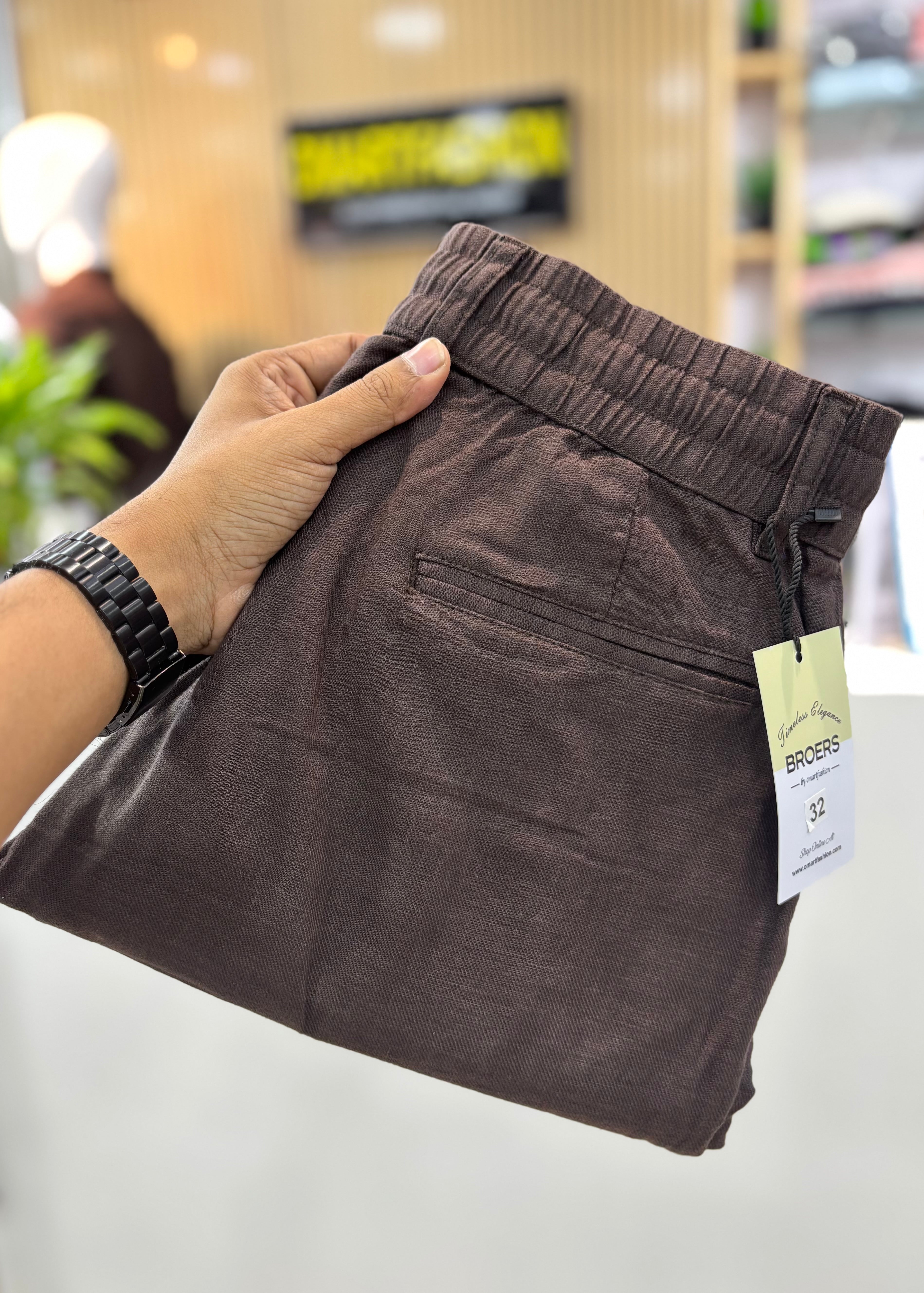 Linen Blend Cotton Pant Brown