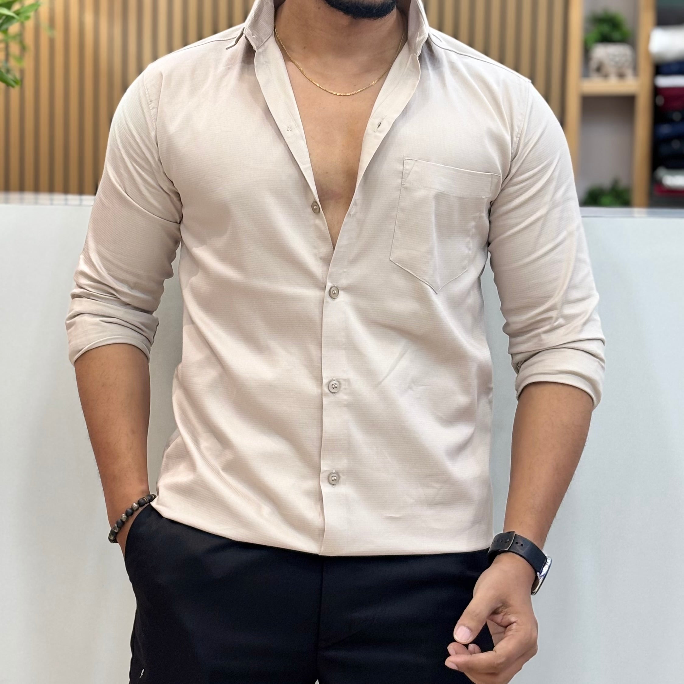 Men’s Solid Shirt Beige