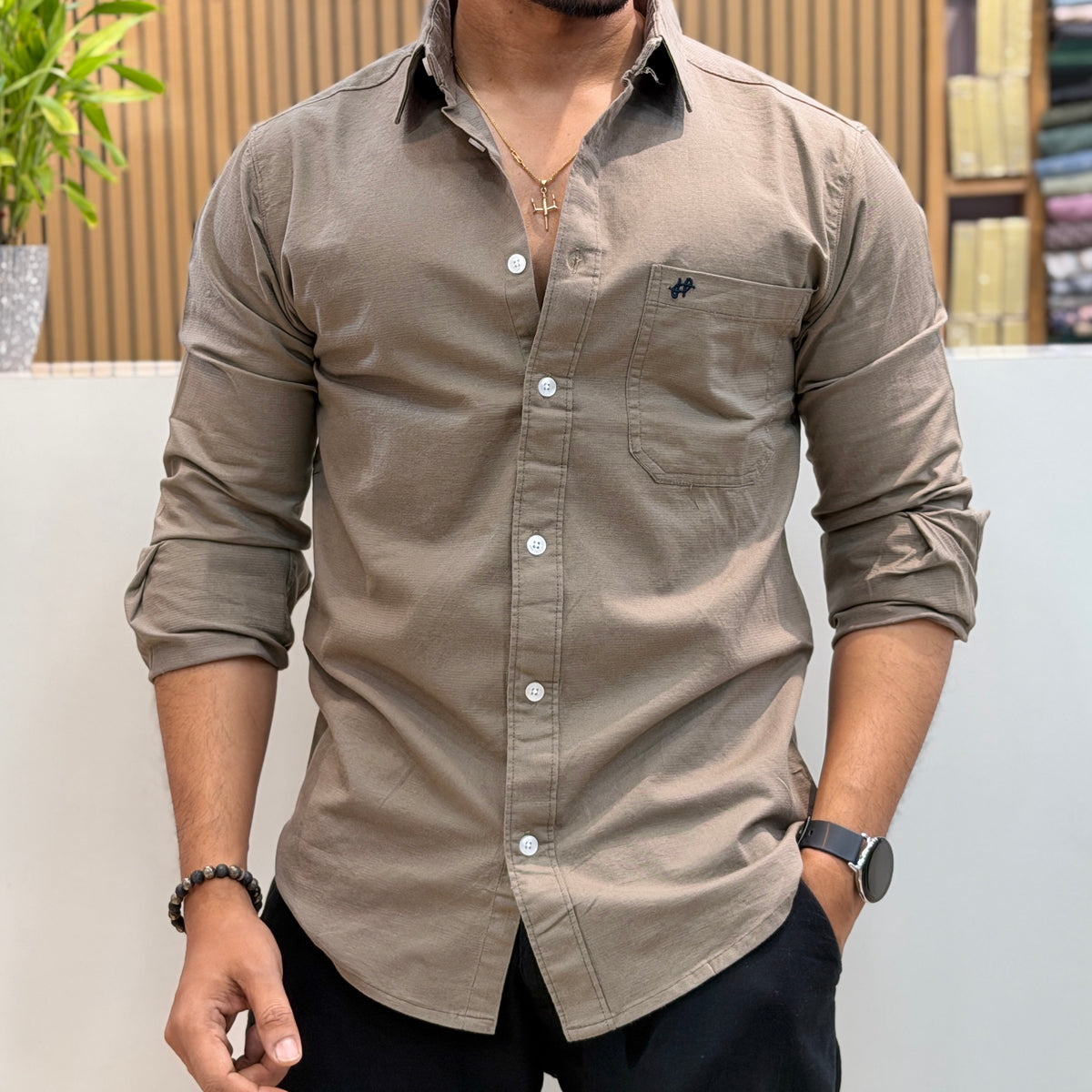 Cotton Casual Shirt - Taupe Brown