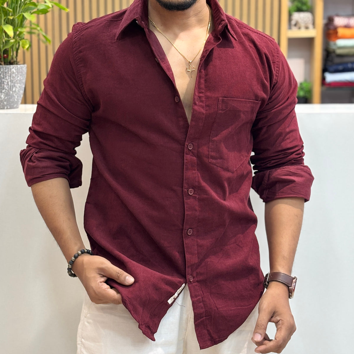 Corduroy Shirt for Men | Wine Burgundy