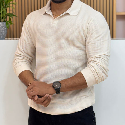 Full Sleeve Cream Polo T-Shirt