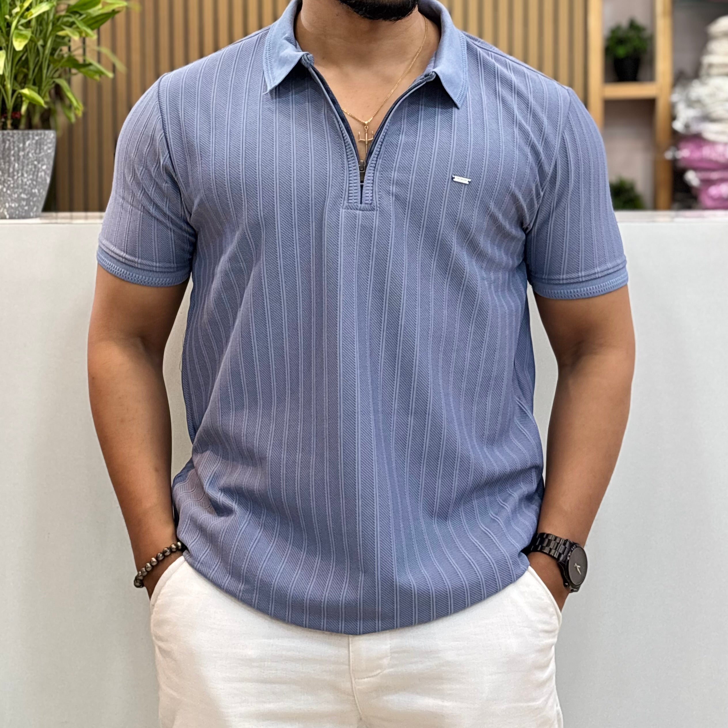Half Sleeve Zip Polo T-Shirt