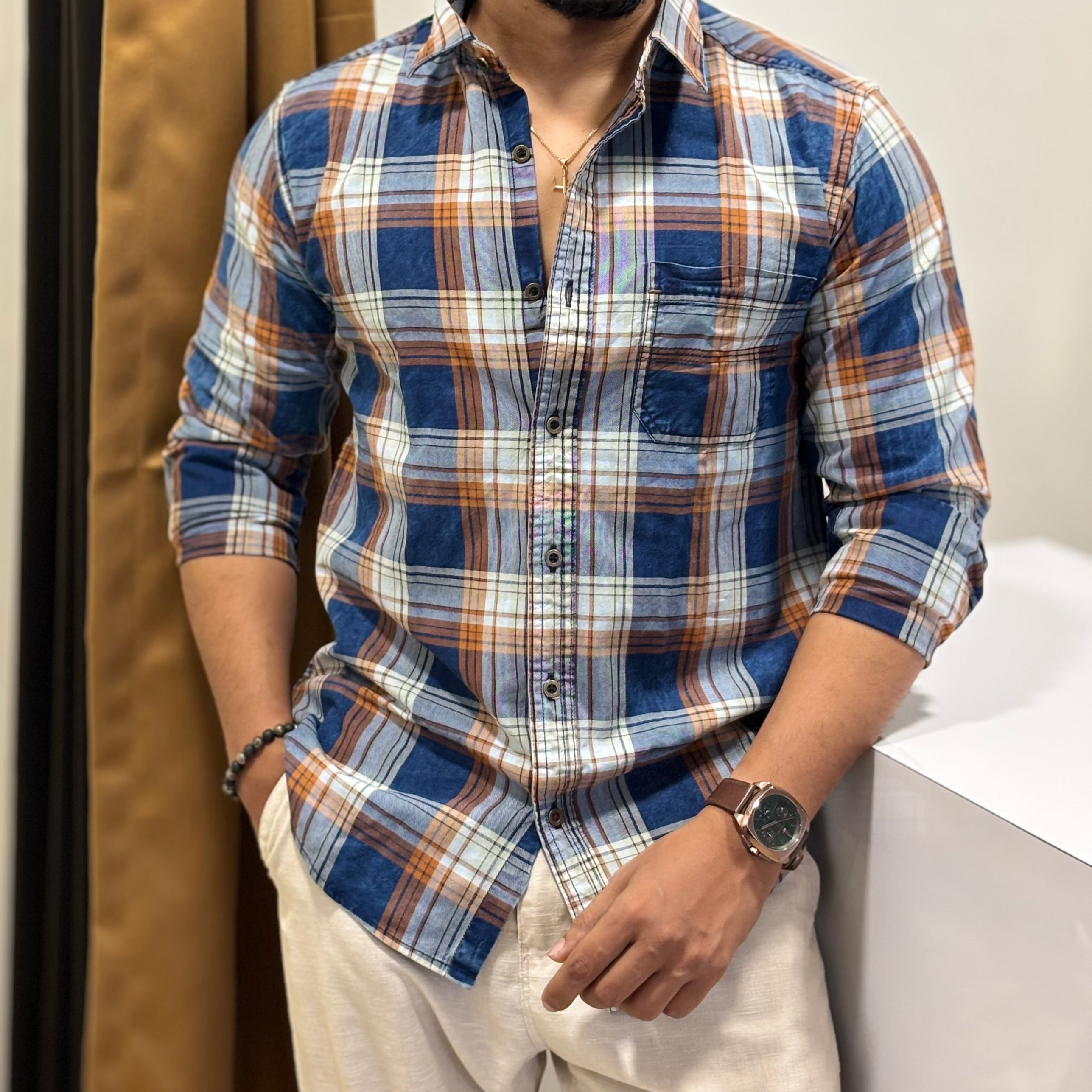Indigo Plaid Casual Shirt