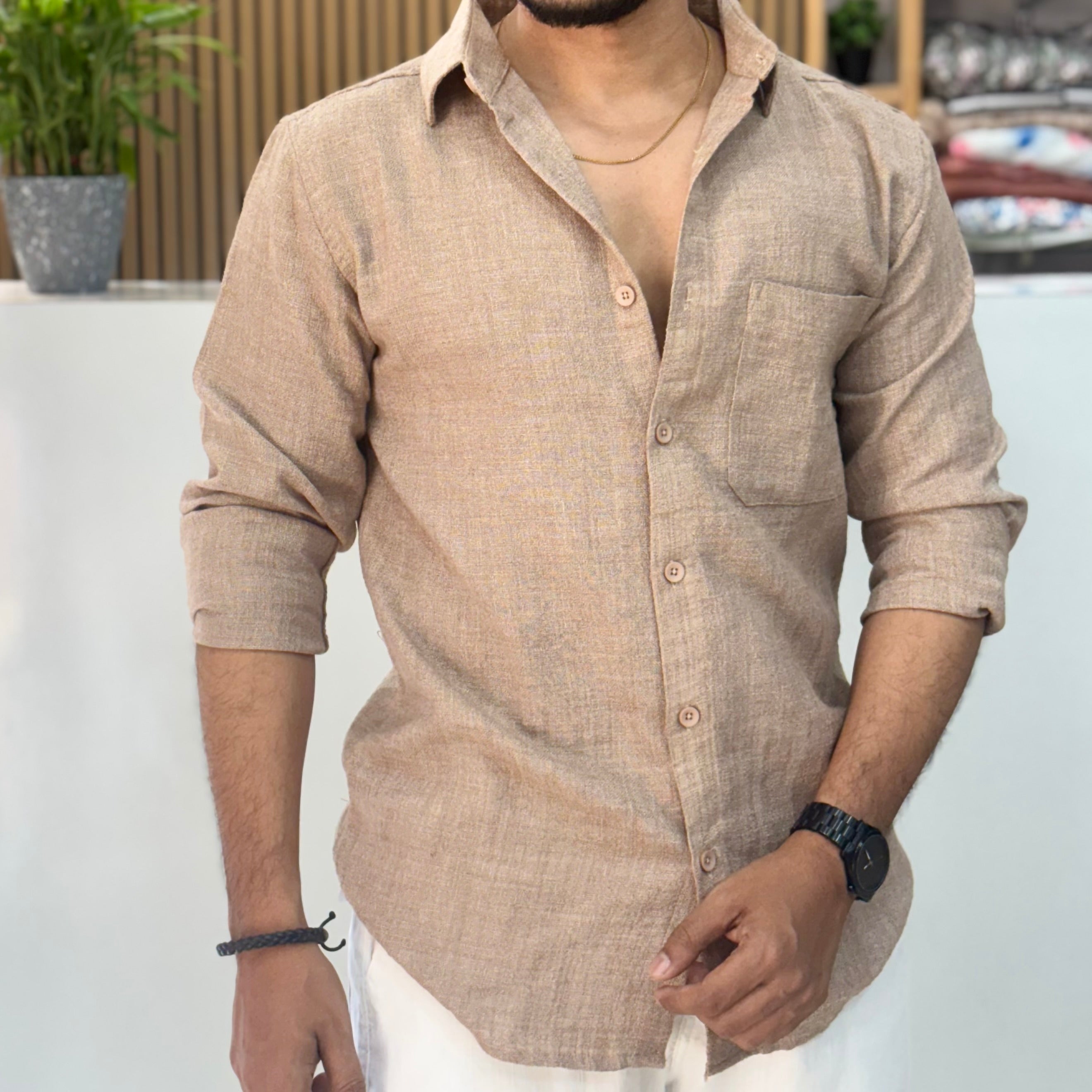 Minimal Luxe Linen Shirt Sand Beige