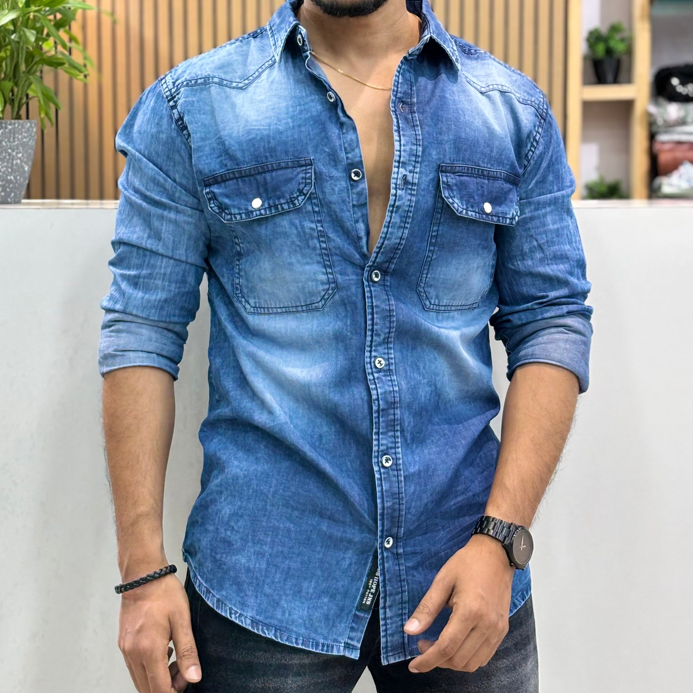 Blue Washed Denim Shirt