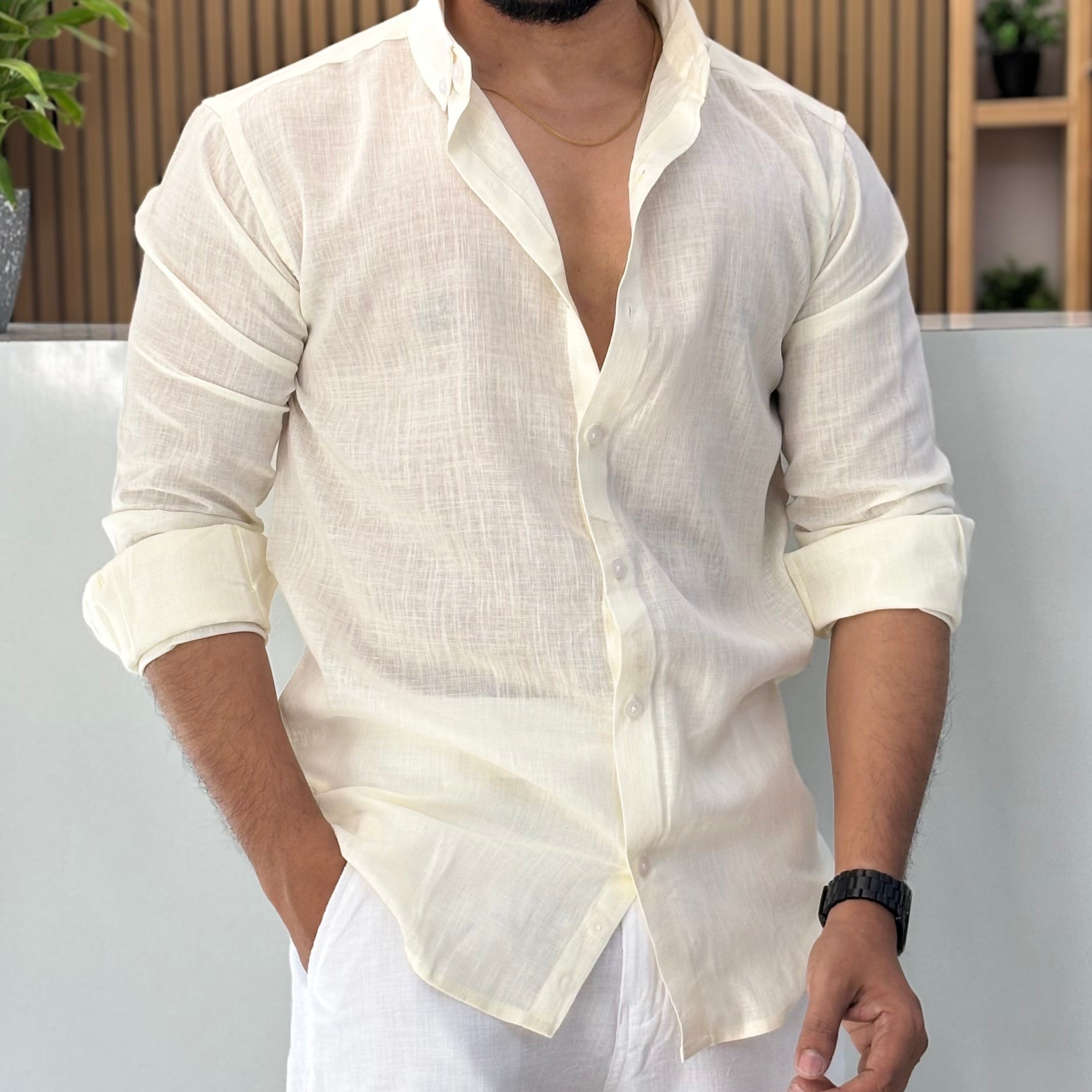 Premium Linen Shirt for Men – Ivory Cream