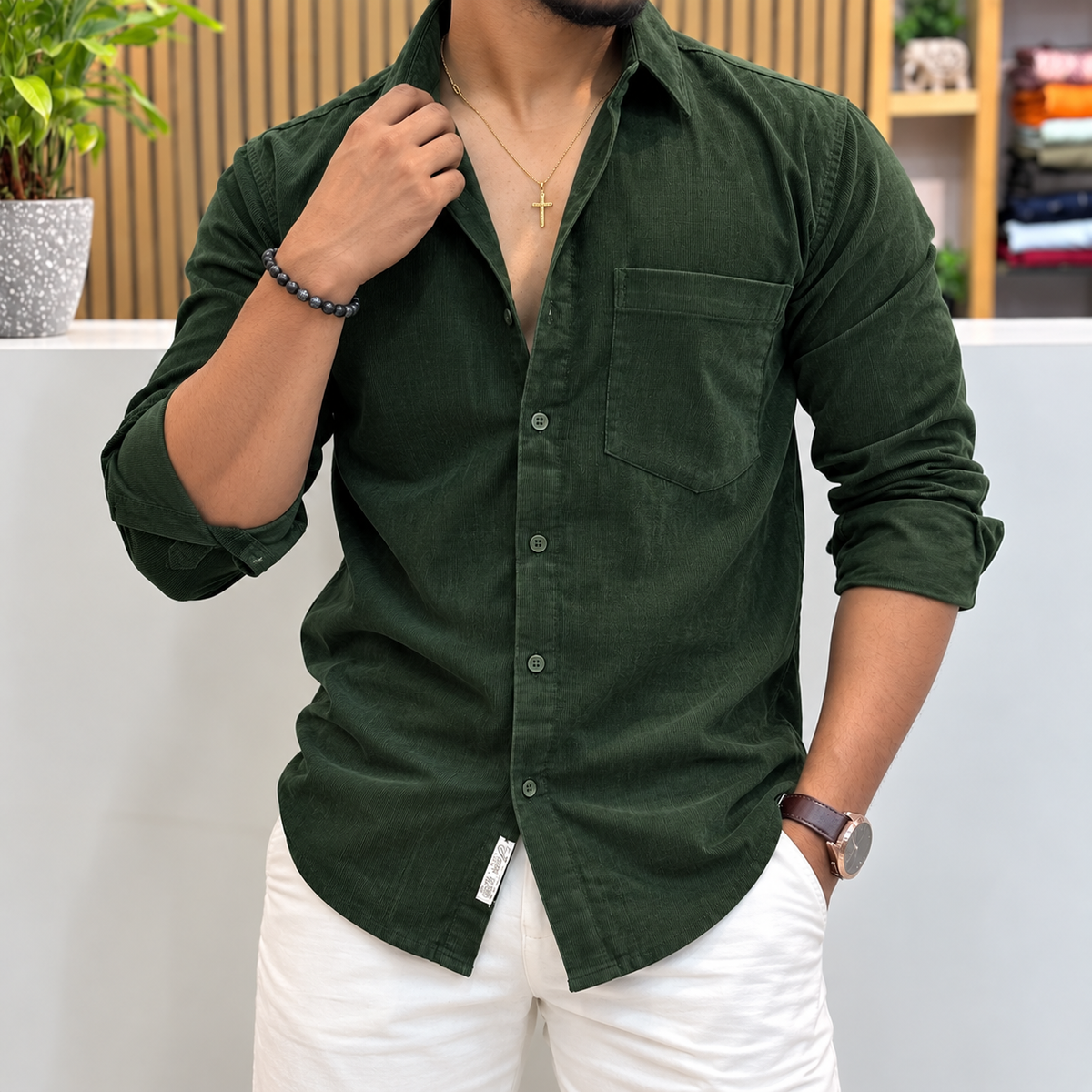 Corduroy Shirt for Men | Forest Green
