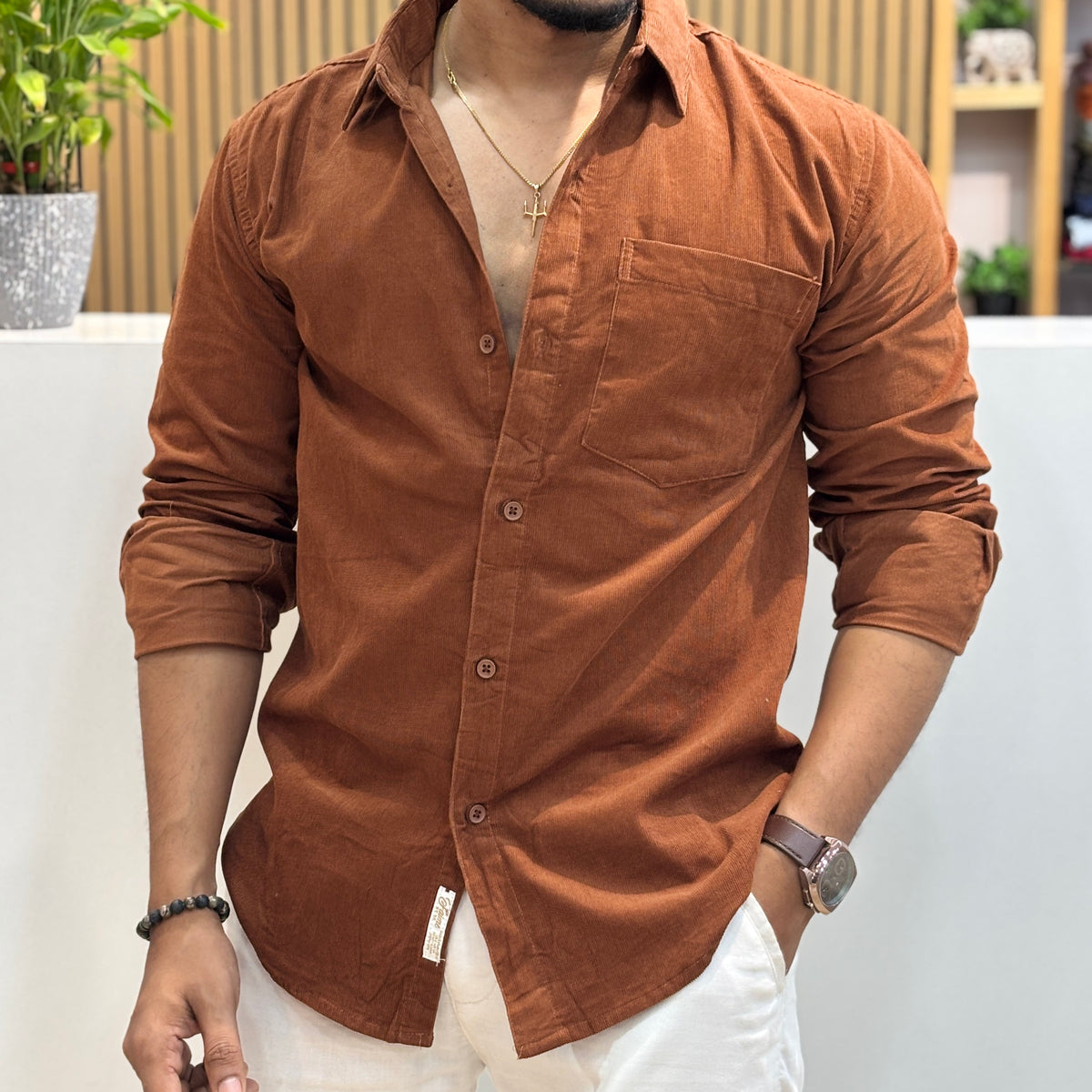 Corduroy Shirt for Men | Rust Brown