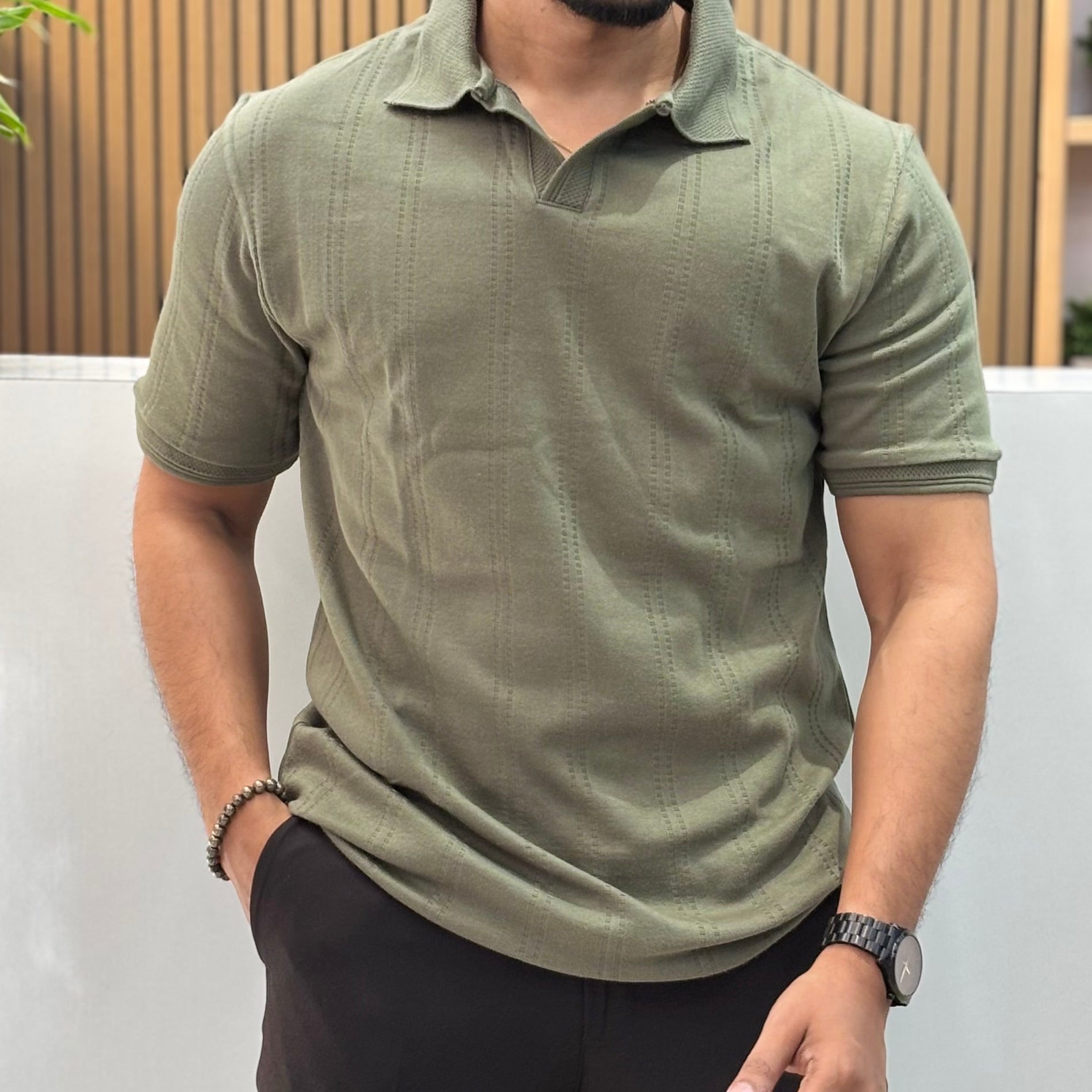 Premium Textured Polo T-Shirt - Olive