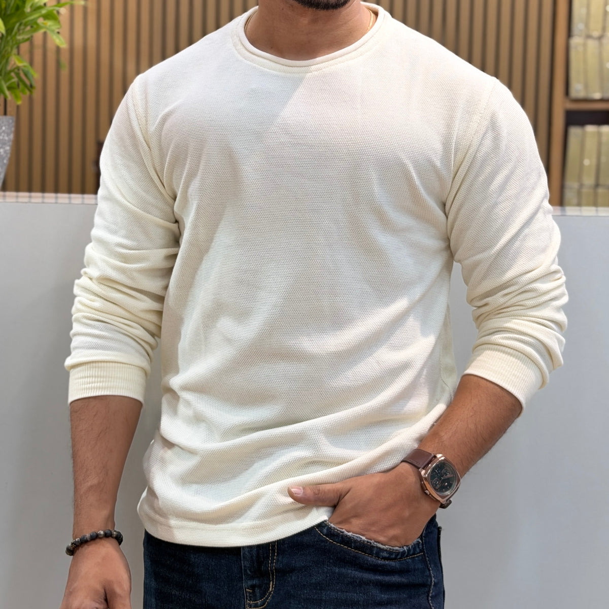 Crew Neck Full Sleeve T-Shirt – Off White