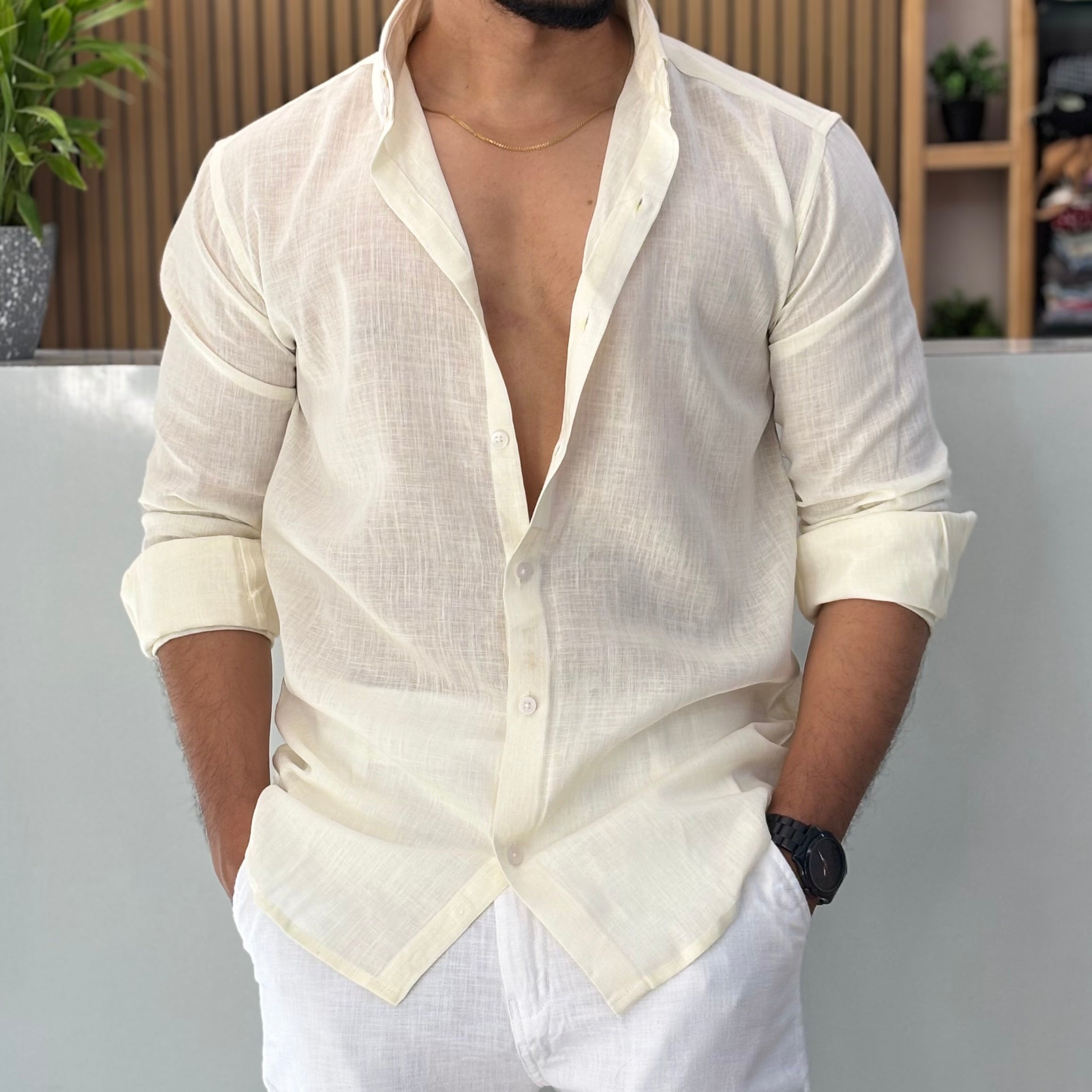 Premium Linen Shirt for Men – Ivory Cream