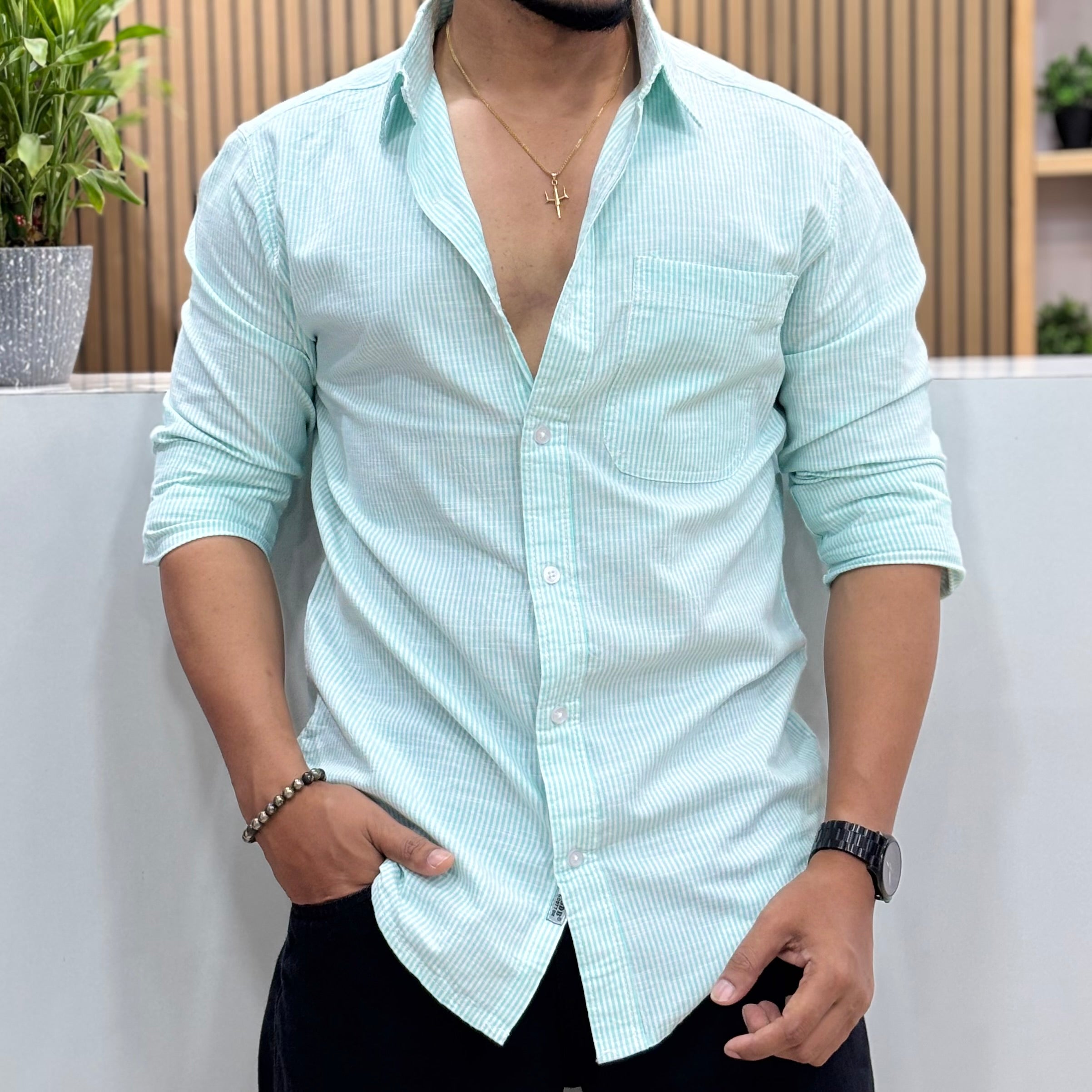 Micro Stripe Cotton Linen Shirt